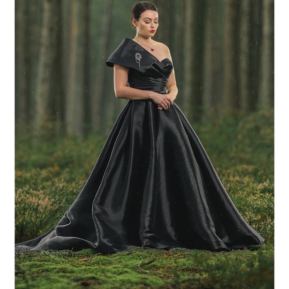 Pronovias NYC TOURMALINE Black Silk Gown Turmaline Spanish Ball Wedding Dress - Picture 11 of 13